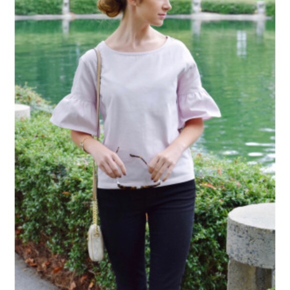 J Crew Lilac Ruffle Sleeve Top